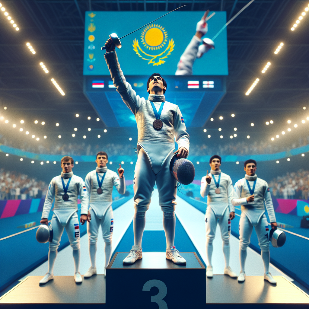 Kazakhstan team celebrates silver and individual bronze at Fencing World Cup podium